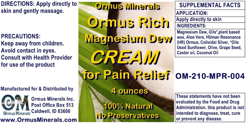Ormus Minerals ORMUS Rich Magnesium Dew Cream for Pain